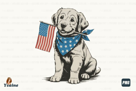 Adorable 4Th of July Patriotic Puppy USA Flag PNG Design