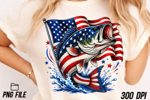 American Flag Bass Fish 4th of July Png: A Bold Design Asset