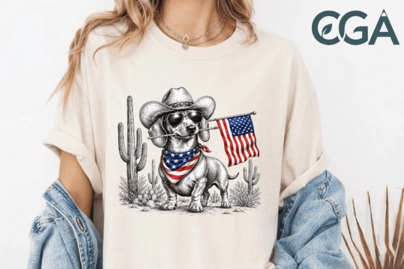 Celebrate with Western Charm: The Patriotic Cowboy Dachshund Png