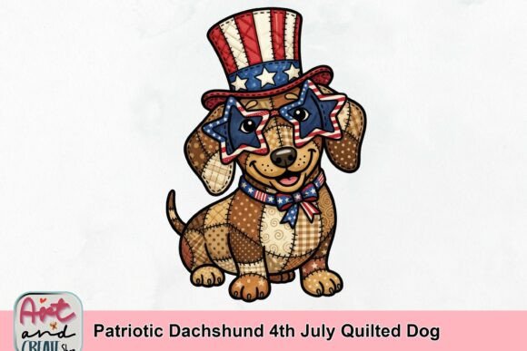 Patriotic Dachshund 4th July Quilted Dog: A Festive Design Asset