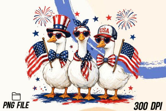 Patriotic Geese PNG: A Hand-Painted Goose for Your Summer Designs