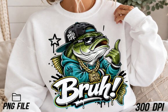 Unleash the Vibe: Hip Hop Bass Fish Bruh Streetwear PNG